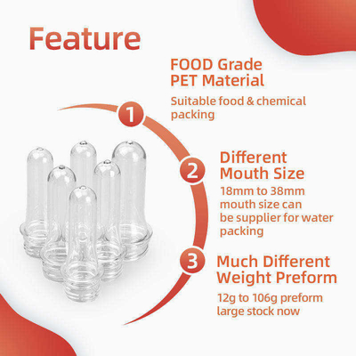 پریفرم بطری پلاستیکی شفاف 20mm 22mm 24mm 28mm پریفرم PET